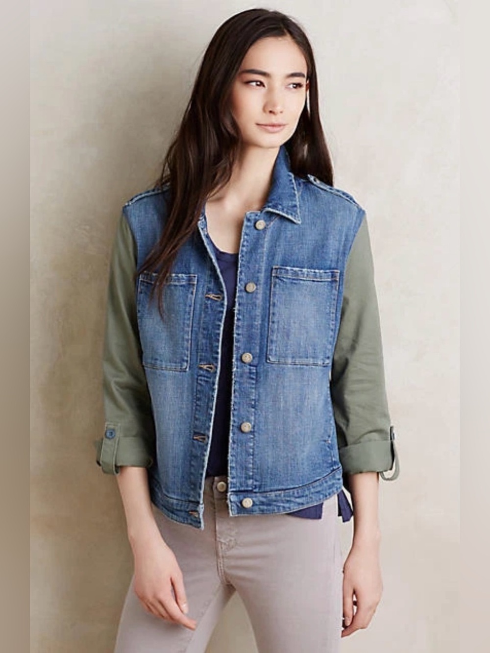 Pilcro Anthropologie Denim Military Jean Jacket Size Small Boho Layering Casual